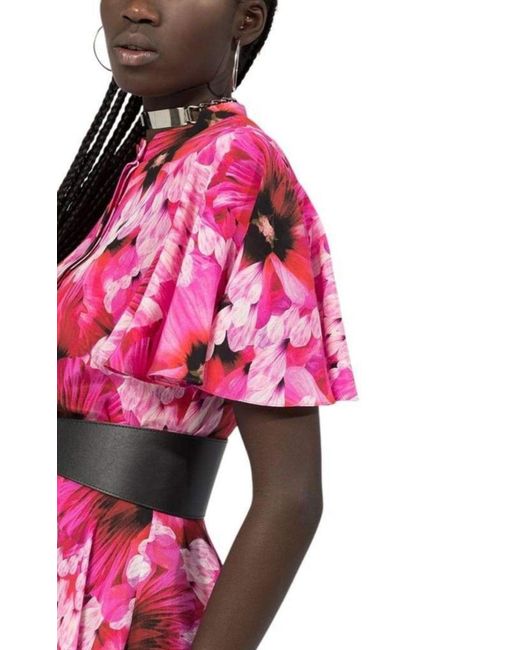 McQueen Orchid Pink Floral Print Endangered Silk Midi Dress