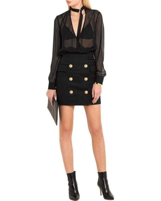 Balmain Black Buttoned Mini Skirt