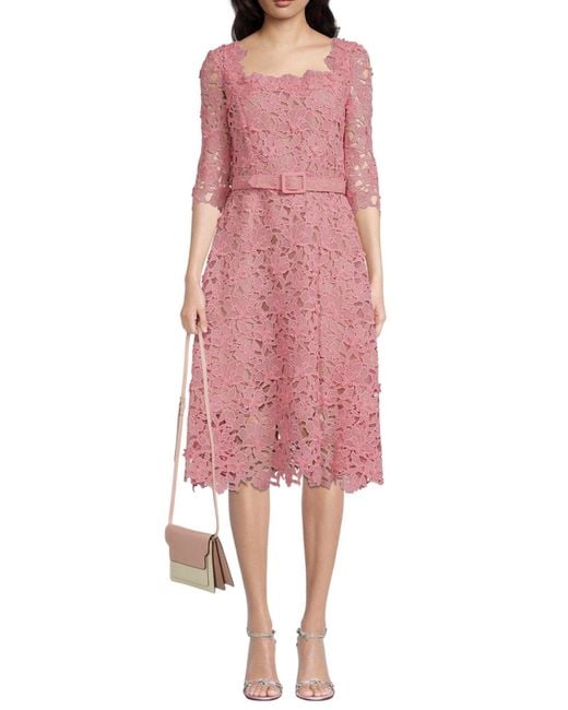 Oscar de la Renta Pink Floral Guipure Lace Dress