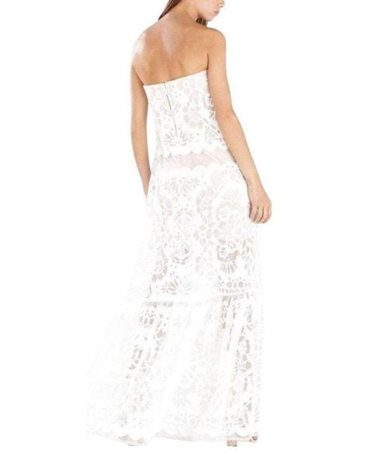 BCBGMAXAZRIA White Strapless Bottom Ruffle Cotton Gown