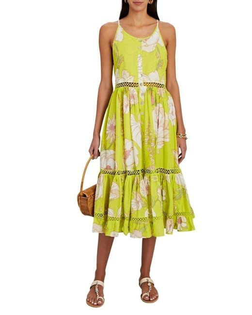 Farm Rio Yellow Neon Garden Cotton Midi Dress