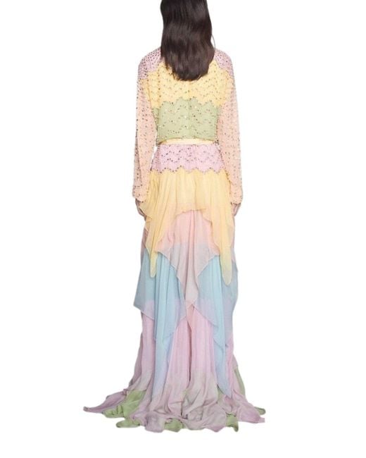 Gucci White Ruffled Silk Gown Embellished With Pearls & Rhinestones