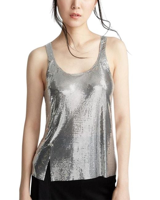 Rabanne Metallic Silver Asymmetric Metal Mesh Top