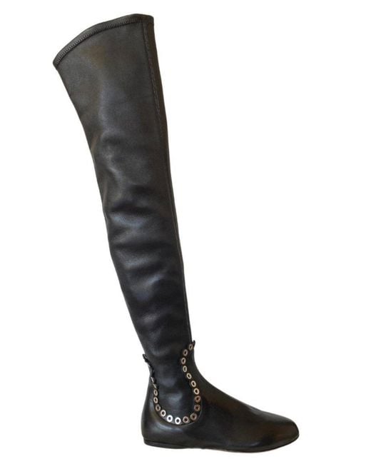 Alaïa Black Over Knee Studded Flat Boots