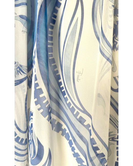 Emilio Pucci Blue Greek Bleach Lazurite Silk Halter Gown Dress