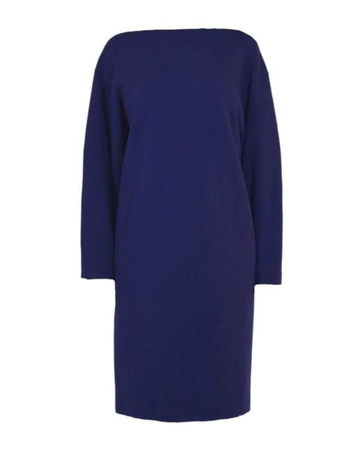 Alaïa Blue Wool Midi Dolman Long Sleeve Dress