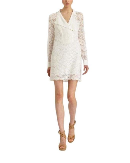 bcbg white dress lace Contrast Bib Lace Silk Tunic Dress