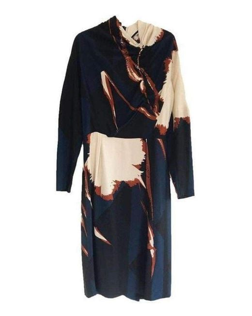 Dries Van Noten Blue Navy Crepe Abstract Print Dress