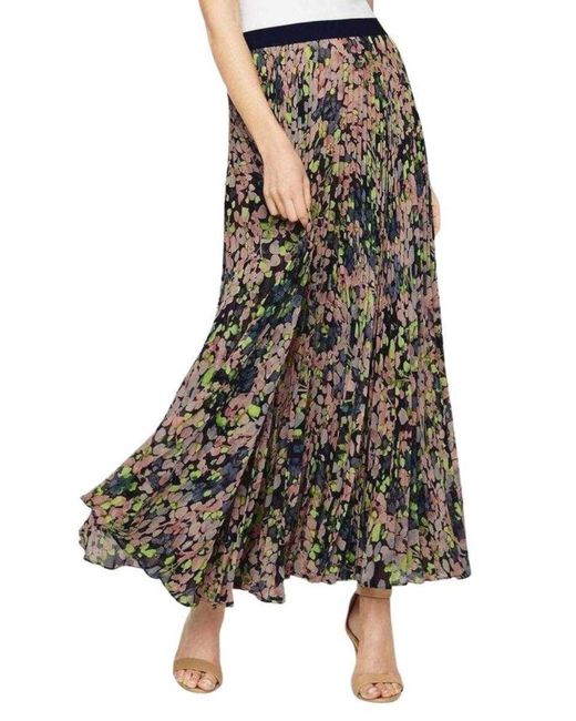 BCBGMAXAZRIA Multicolor Pleated Floral Maxi Skirt