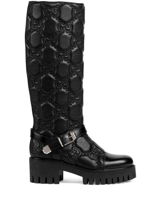 Gucci Black GG Matelassé Lug Sole Boots