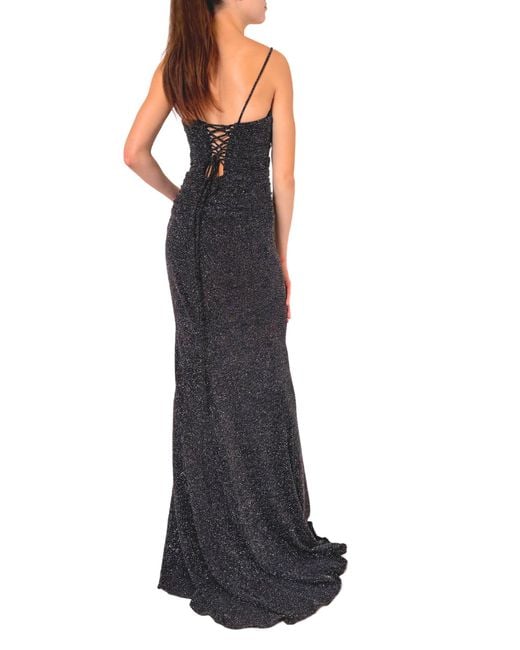 Cult Moda Blue Criss Cross Open Back Black Shimmer Prom Dress
