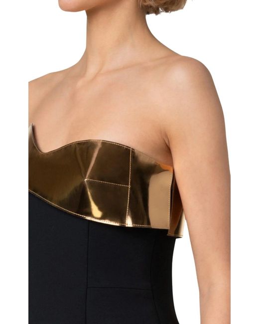 Akris Black Midi Cocktail Dress With Gold Leather Detail