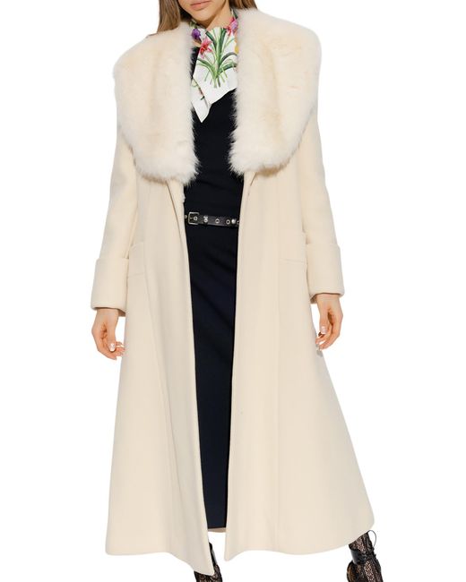 Gucci Natural Cosmogonie Belted Faux Fur-trimmed Wool-blend Coat