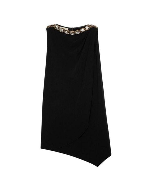 Gucci Black Crystal Embellished Draped Jersey Shift Dress