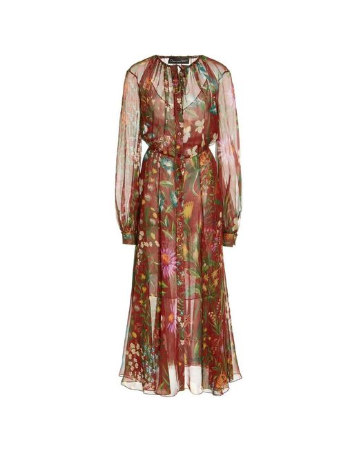 Oscar de la Renta Brown Silk Chiffon Midi Dress