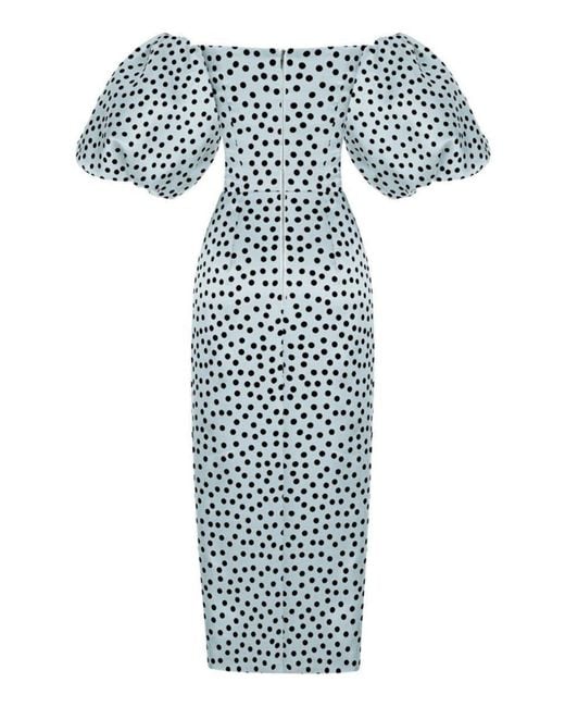 Rasario Blue Polka-dot Silk Corset Midi Dress