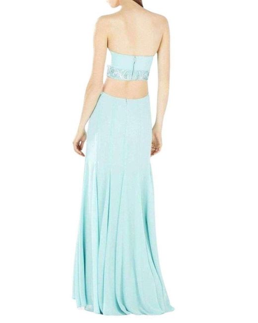 BCBGMAXAZRIA Blue Axelle Strapless Waist Cutout Gown