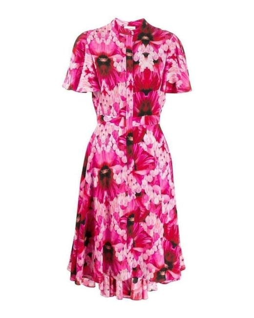 McQueen Orchid Pink Floral Print Endangered Silk Midi Dress