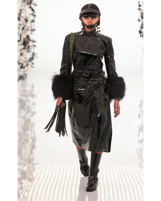 Gucci High Waisted Black Vinyl Midi Skirt