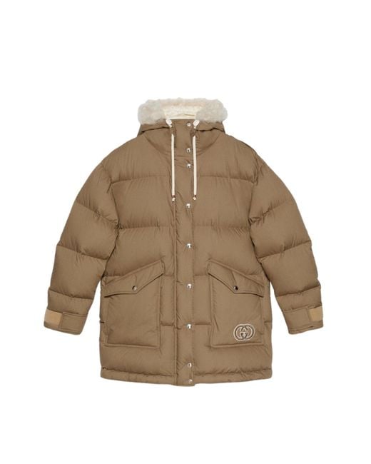 Gucci Brown Padded Puffer Jacket With Faux Fur Hood