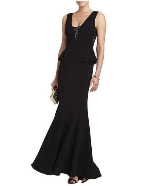 BCBGMAXAZRIA Black Silvia Sleeveless Peplum Long Dress