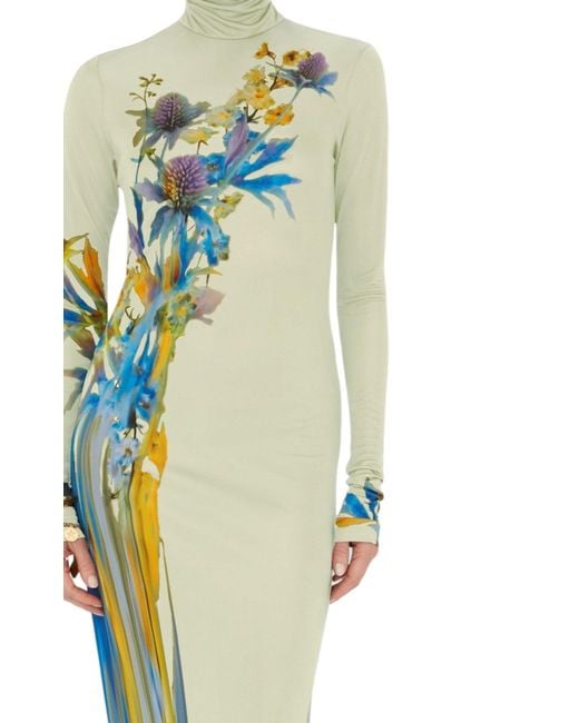 Galvan Green Thistle Print Liquid Jersey Gown