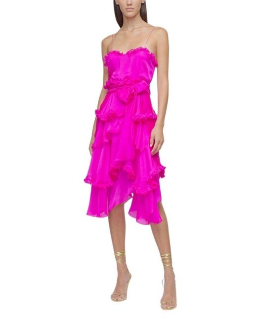 Alexandre Vauthier Pink Silk Chiffon Ruffled Knee Length Dress