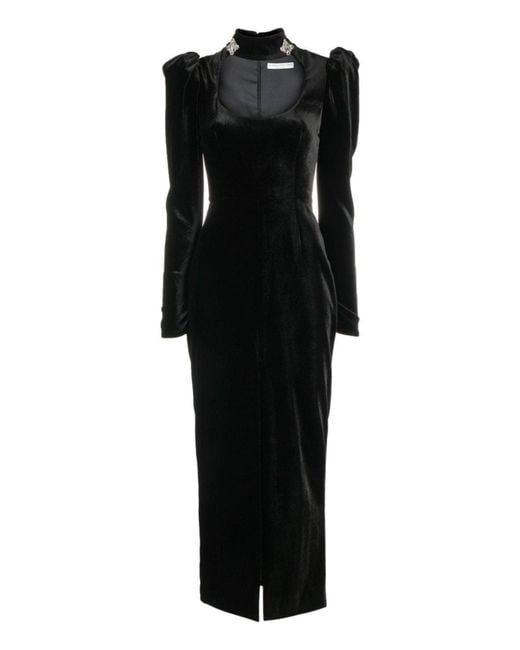 Alessandra Rich Black Puff-shoulders Velvet Gown