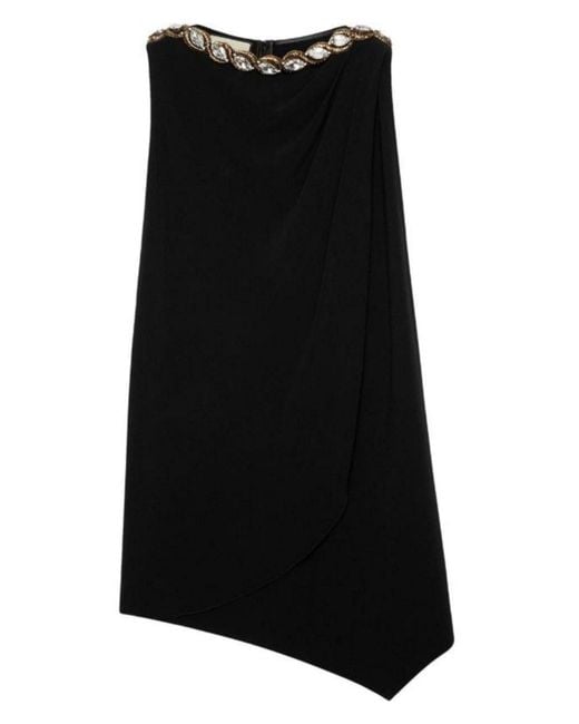 Gucci Black Crystal Embellished Draped Jersey Shift Dress