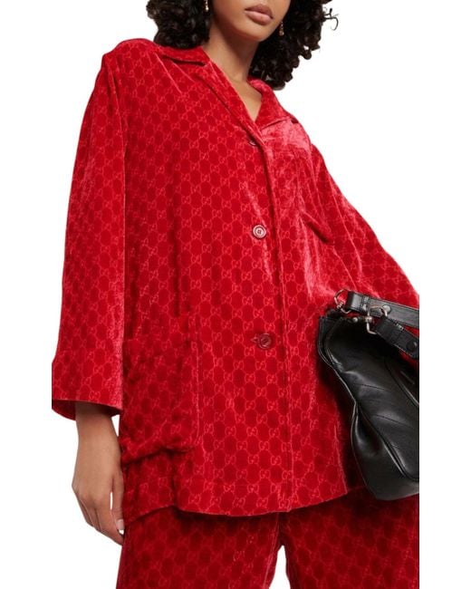 Gucci GG Embossed Devoré Velvet Shirt In Red