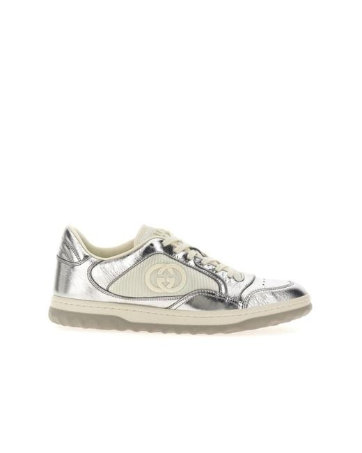 Gucci White Mac80 Metallic Silver Leather Sneakers