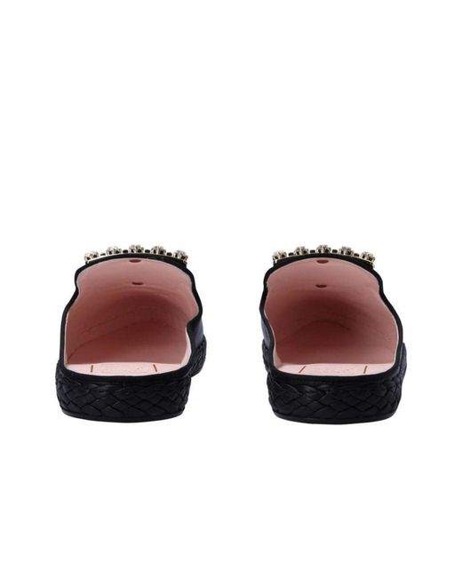 Roger Vivier Black Rv Lounge Strass Buckle Mules