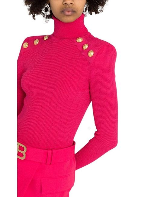 Balmain Pink Rib-knit Turtleneck Jumper Fr 44 (us 12)