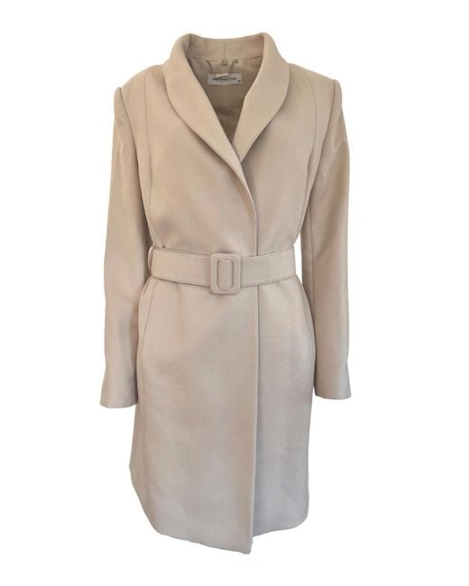 Cult Moda Natural Faux Fur Collar Wrap Trench Coat