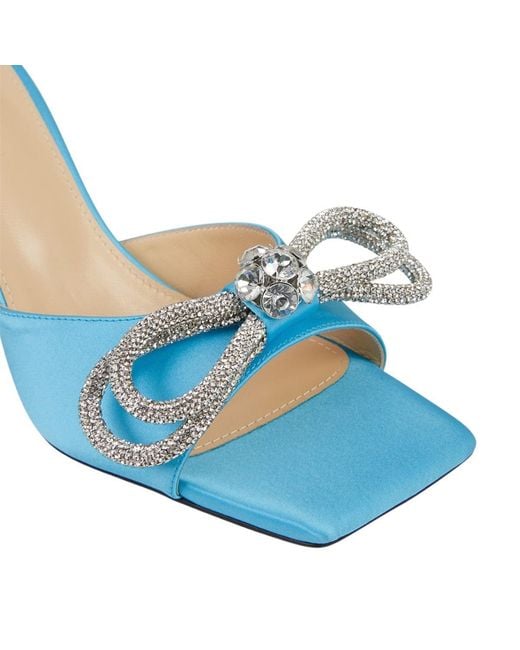 Mach & Mach Blue Double Bow Square Toe Mules