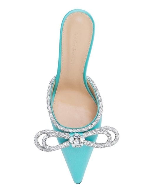 Mach & Mach Blue Double Bow Satin Mules