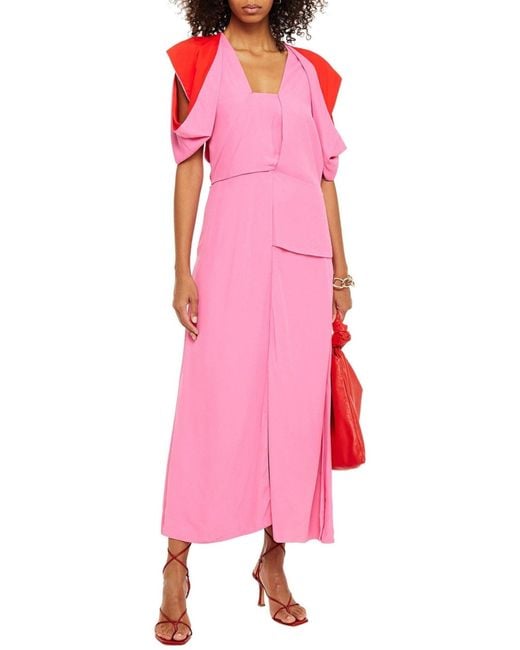Bottega Veneta Pink Midi Puff Sleeves Midi Dress It 40 (us 4)