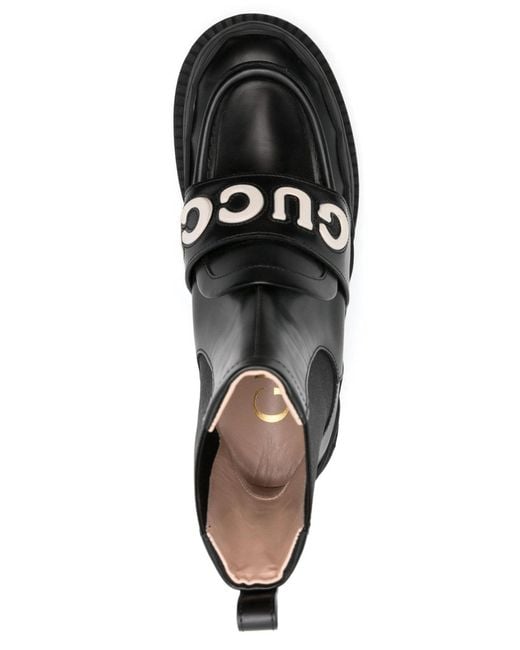 Gucci Black Ornella Logo Applique Leather Ankle Boots