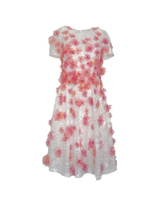 Pamella Roland Pink Floral-appliqued Lace Midi Dress