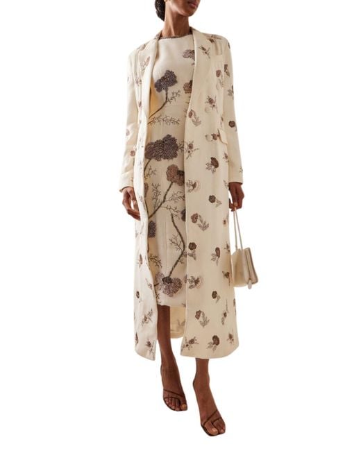 Adam Lippes Natural Floral Embroidered Wool-silk Sheath Midi Dress