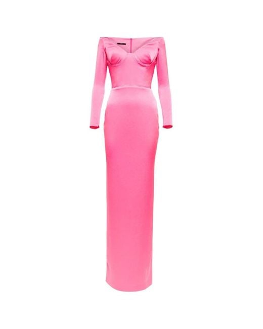 Alex Perry Pink Lane Satin Crepe Off Shoulder Gown