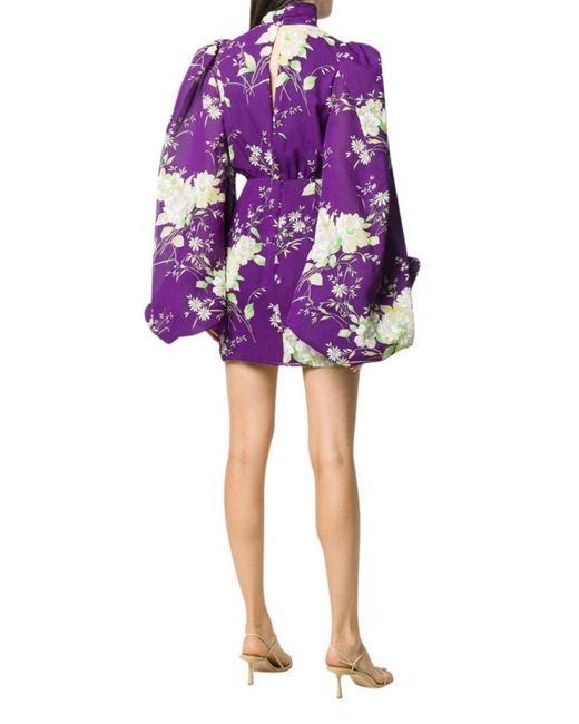 The Attico Purple Gobi Floral-print Silk Mini Dress