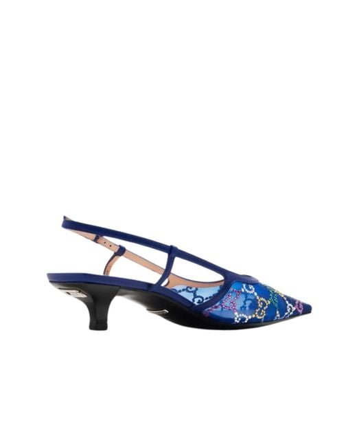 Gucci Blue GG Crystal Slingback Heels 30mm