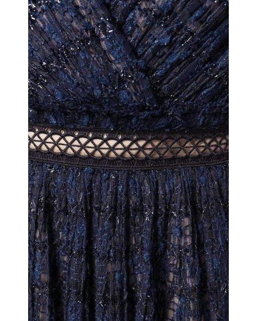 Self-Portrait Blue Navy Metallic Pattern Dress