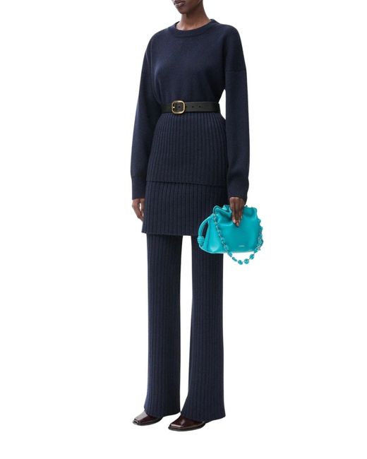 Loewe Blue Layered-skirt Flared-leg Mid-rise Wool Trousers