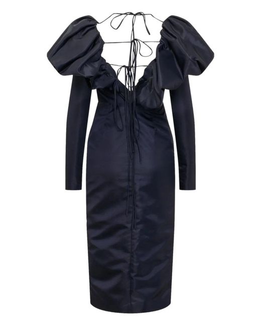 LAQUAN SMITH Blue Faille Halter Neck Puff Sleeve Midi Dress