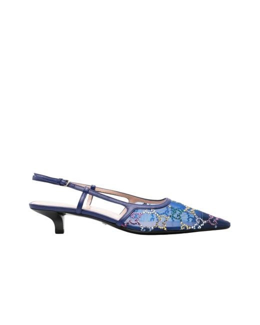 Gucci Blue GG Crystal Slingback Heels 30mm