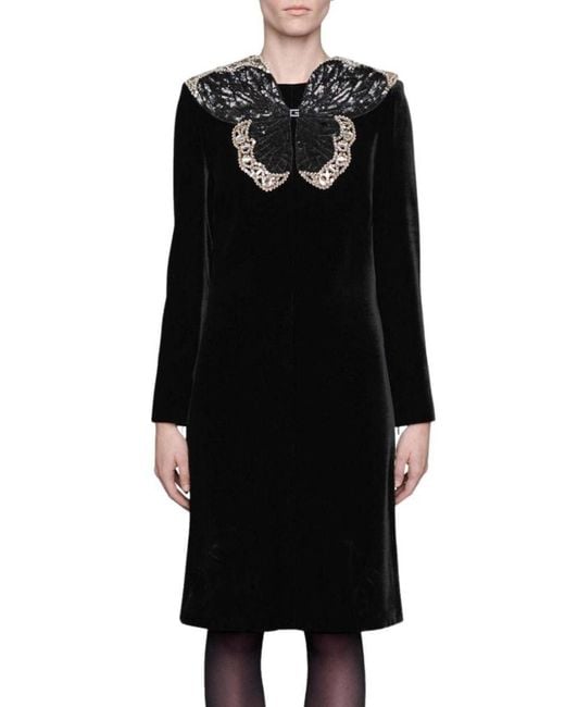 Gucci Black Crystal And Sequinned Butterfly Velvet Dress