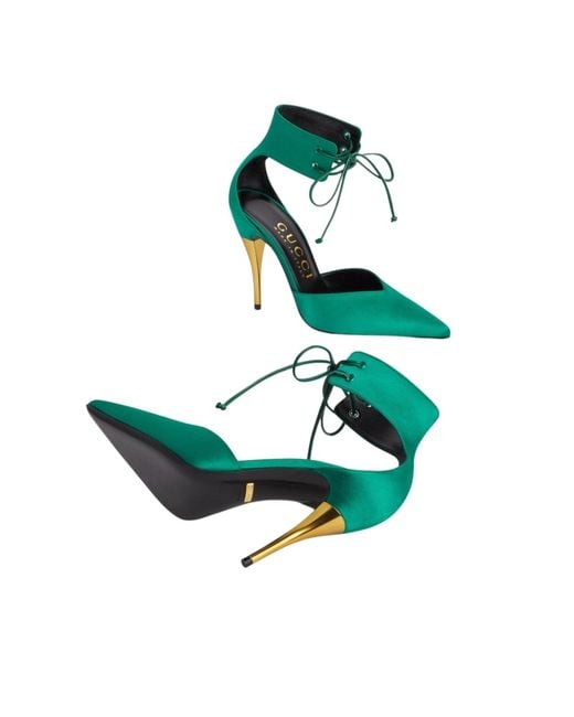 Gucci Lace-up Green Satin Pump Sandals