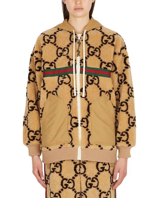 Gucci Natural Gg-pattern Fleece Jacket
